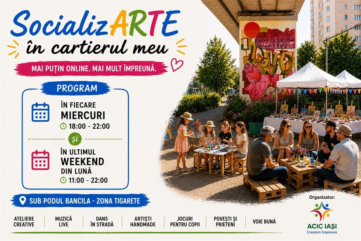 Afișul proiectului SocializARTE în cartierul meu — program și activități